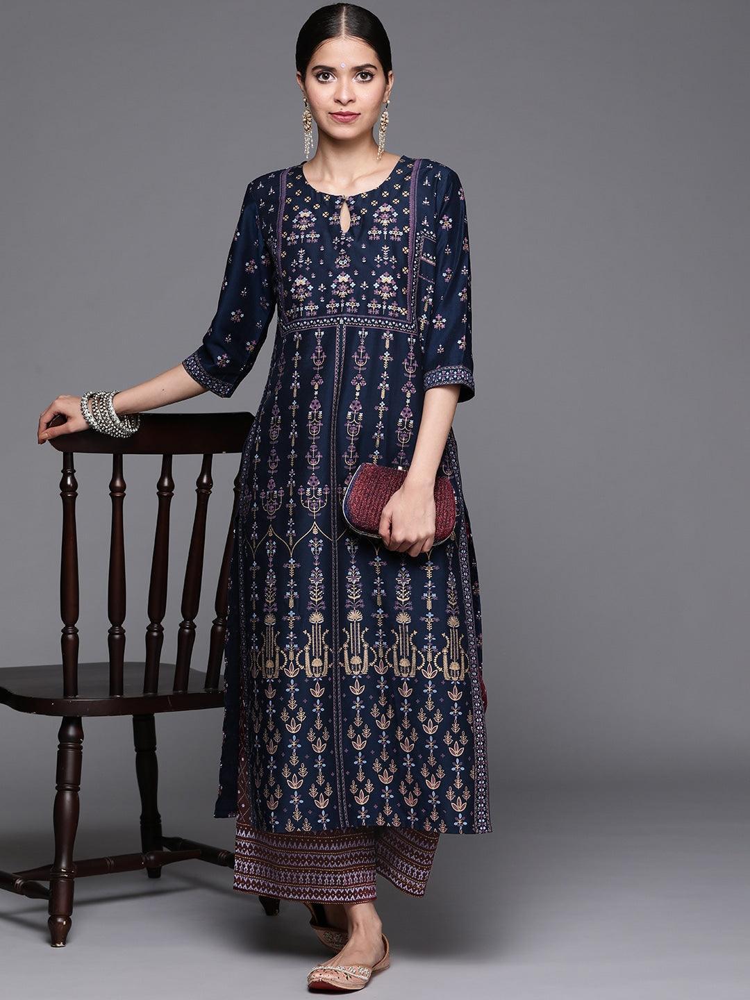 Maroon Printed Silk Palazzos - ShopLibas