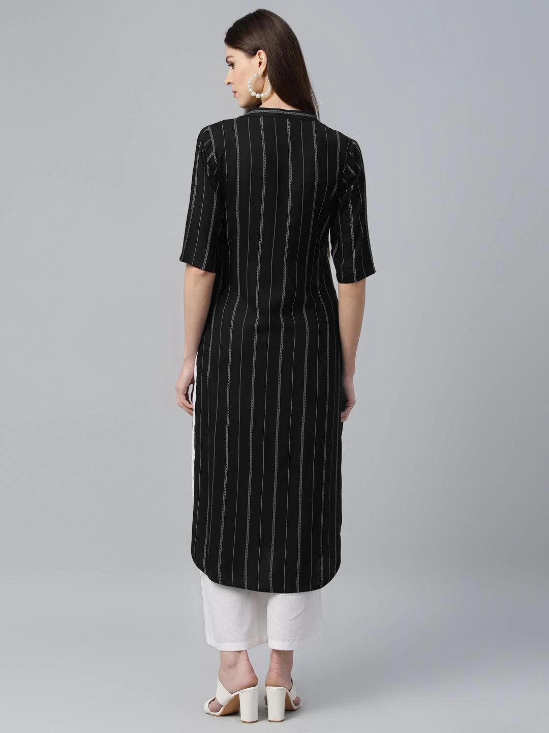 Black Striped Rayon Kurta - ShopLibas