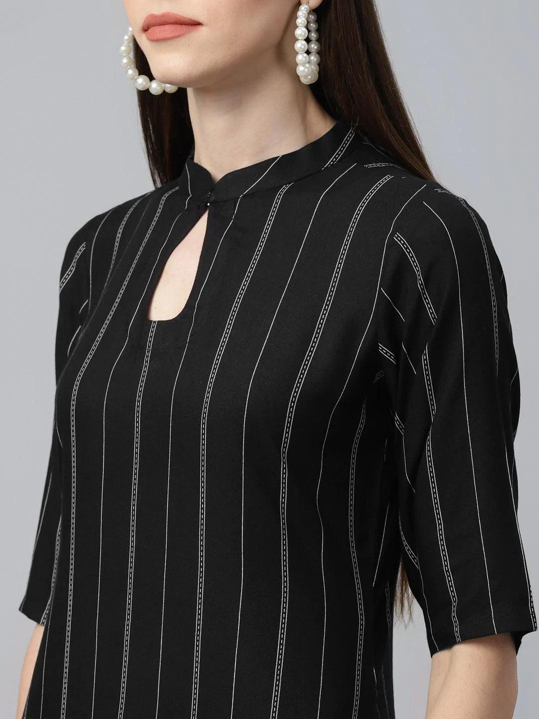 Black Striped Rayon Kurta - ShopLibas