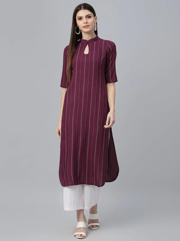 Maroon Striped Rayon Kurta