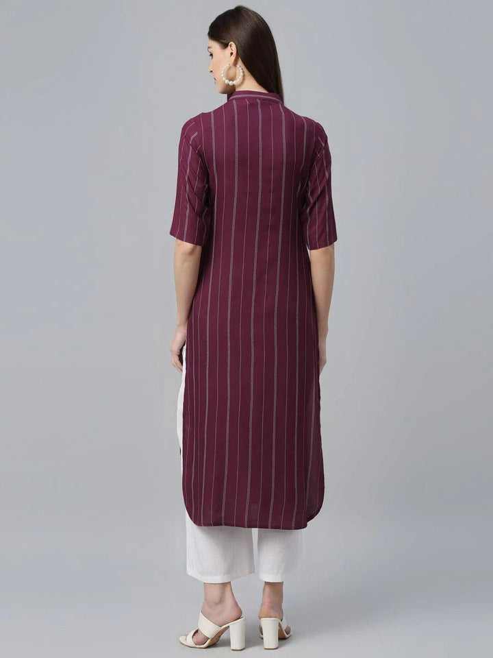 Maroon Striped Rayon Kurta