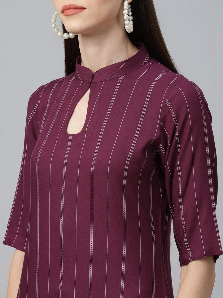 Maroon Striped Rayon Kurta