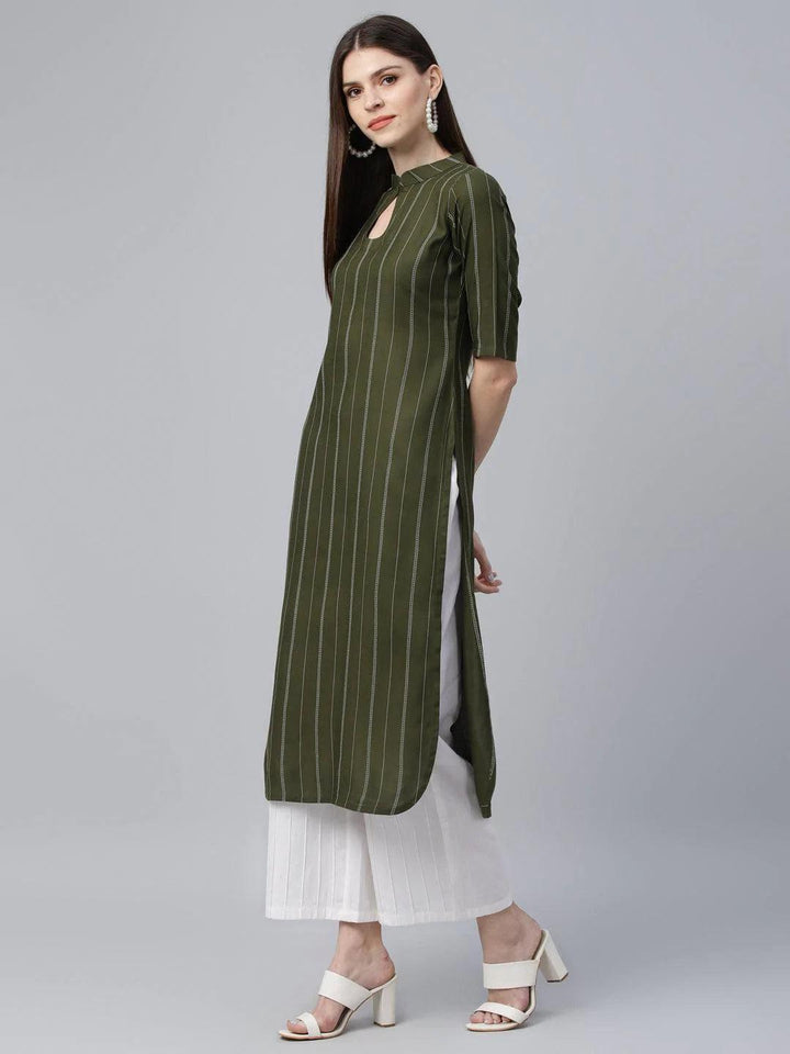 Green Striped Rayon Kurta