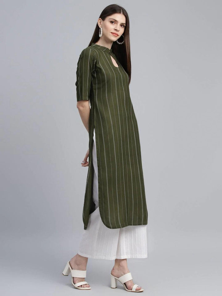 Green Striped Rayon Kurta