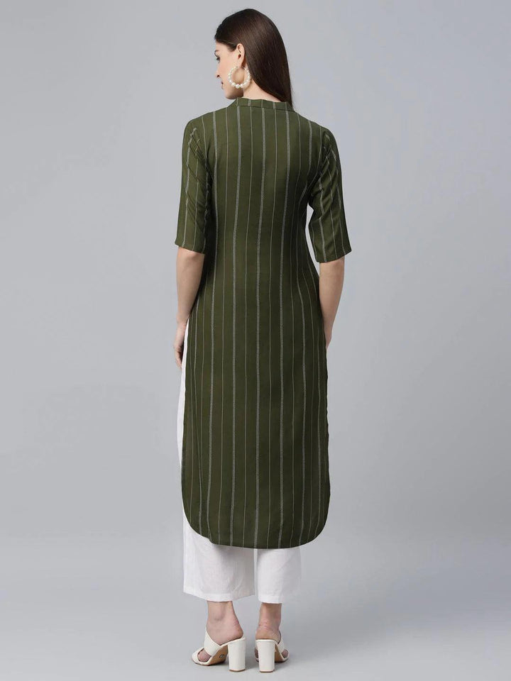 Green Striped Rayon Kurta