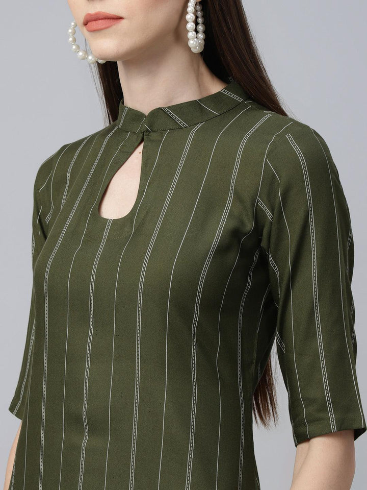 Green Striped Rayon Kurta