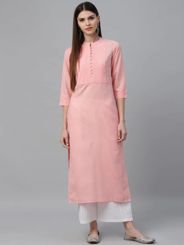 Pink Solid Cotton Kurta