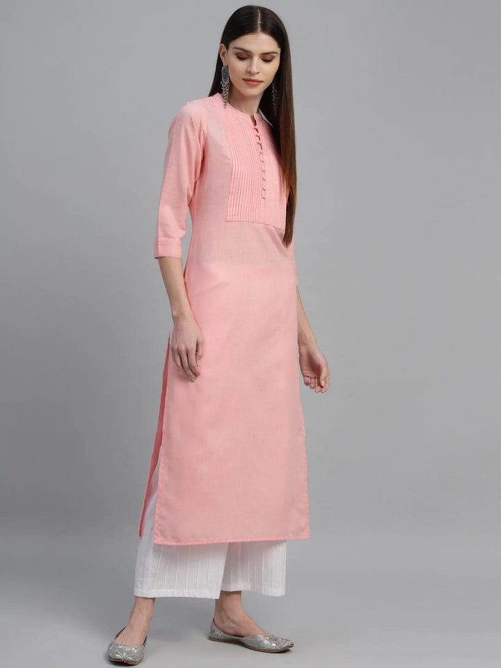 Pink Solid Cotton Kurta