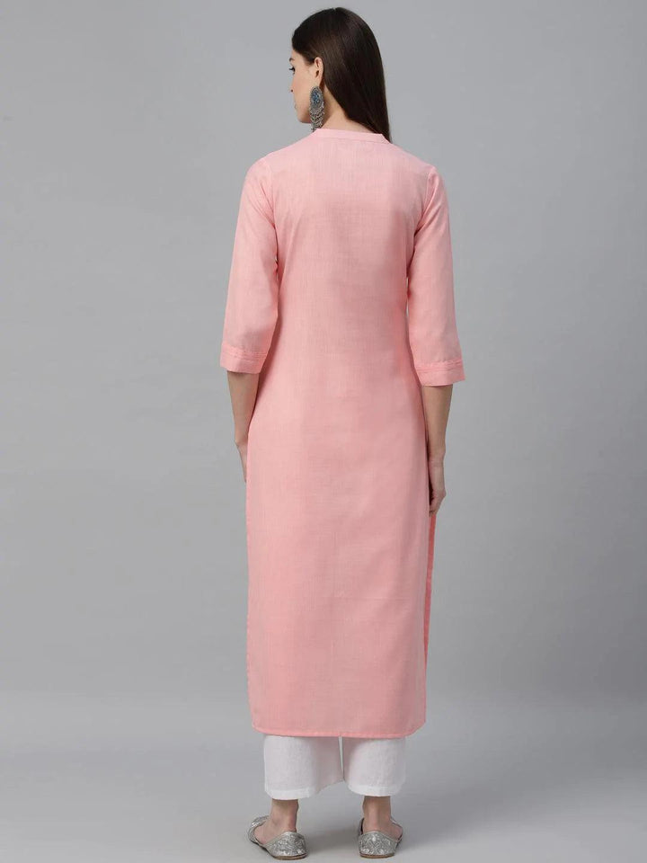Pink Solid Cotton Kurta