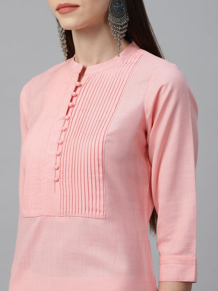 Pink Solid Cotton Kurta