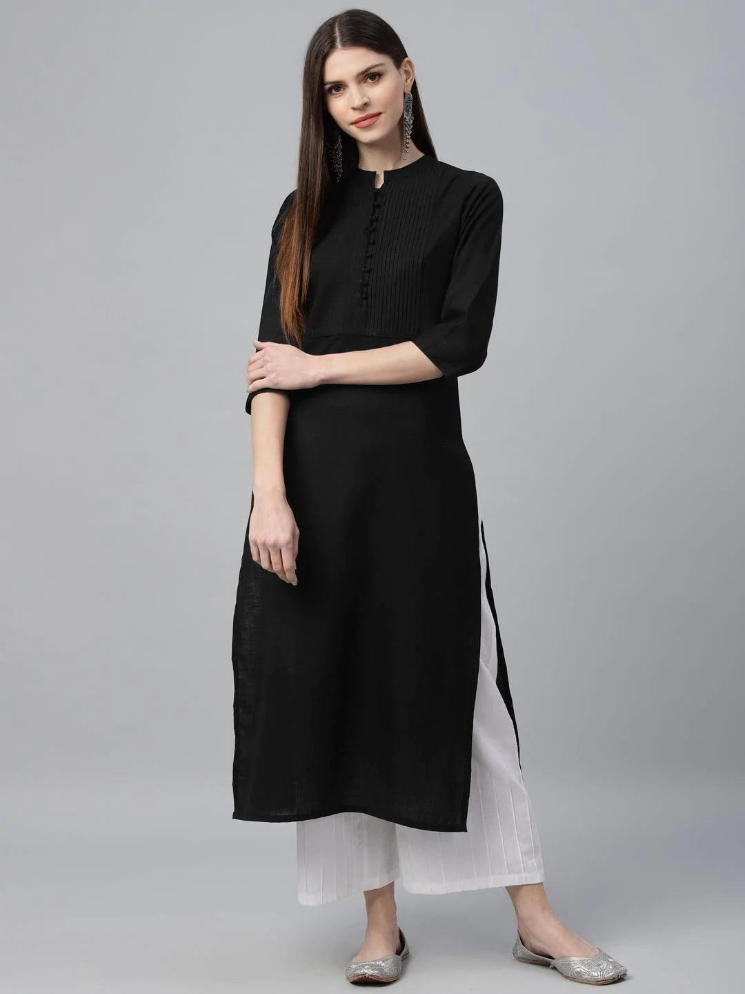 Black Solid Cotton Kurta - ShopLibas