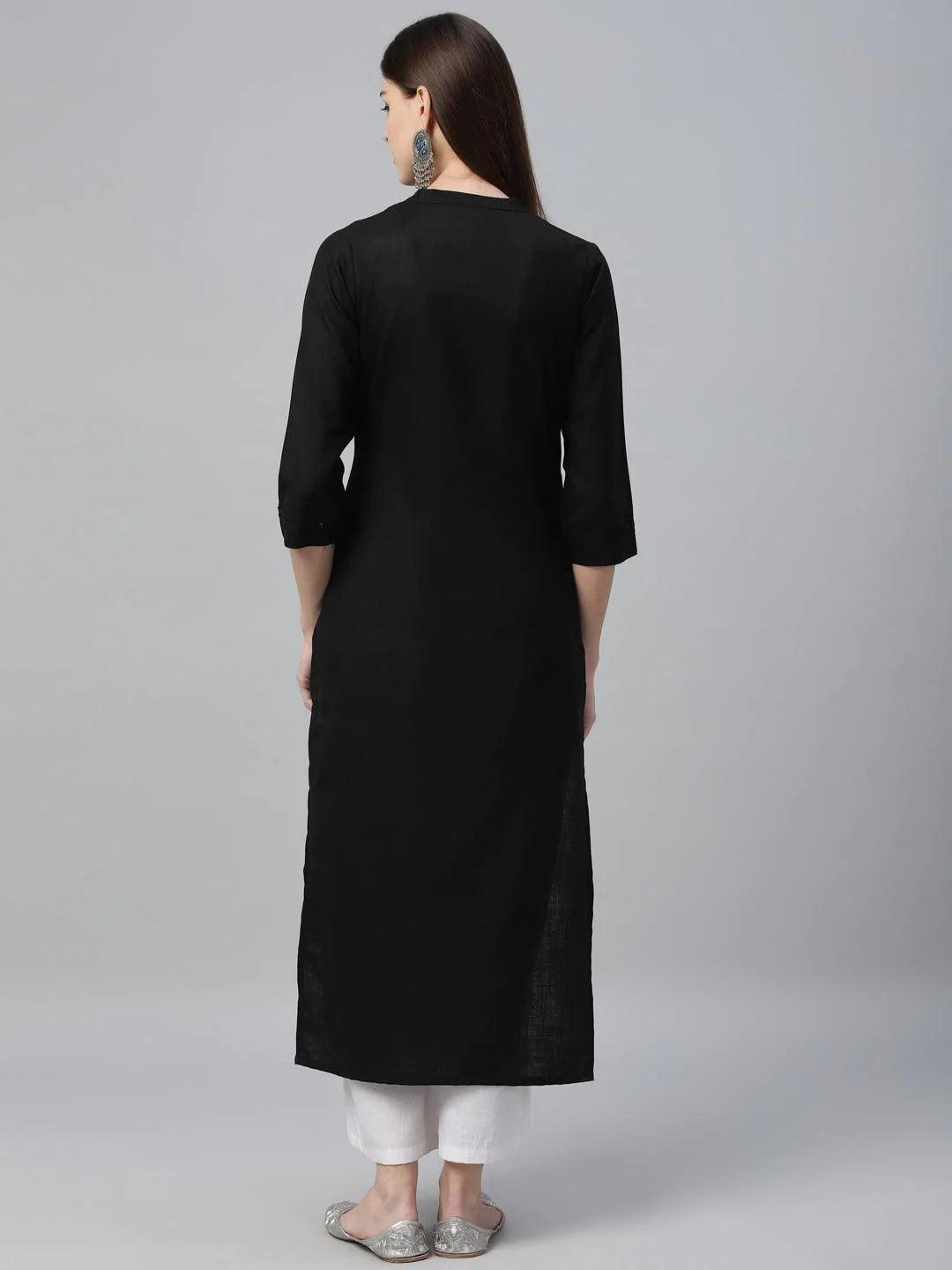 Black Solid Cotton Kurta - ShopLibas