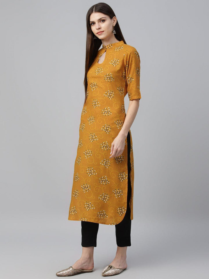 Yellow Printed Rayon Kurta