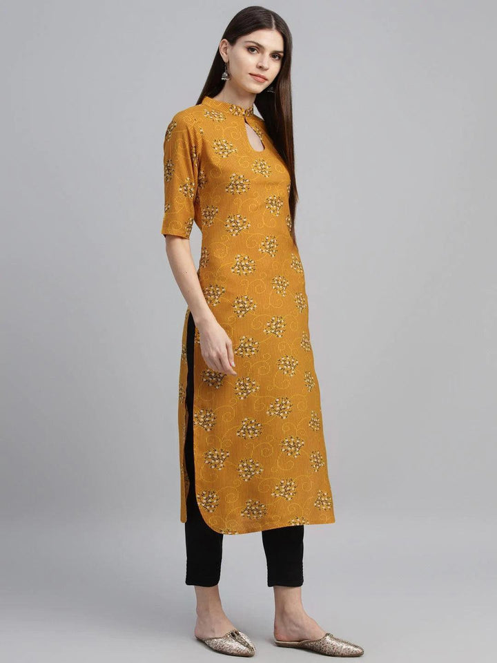Yellow Printed Rayon Kurta