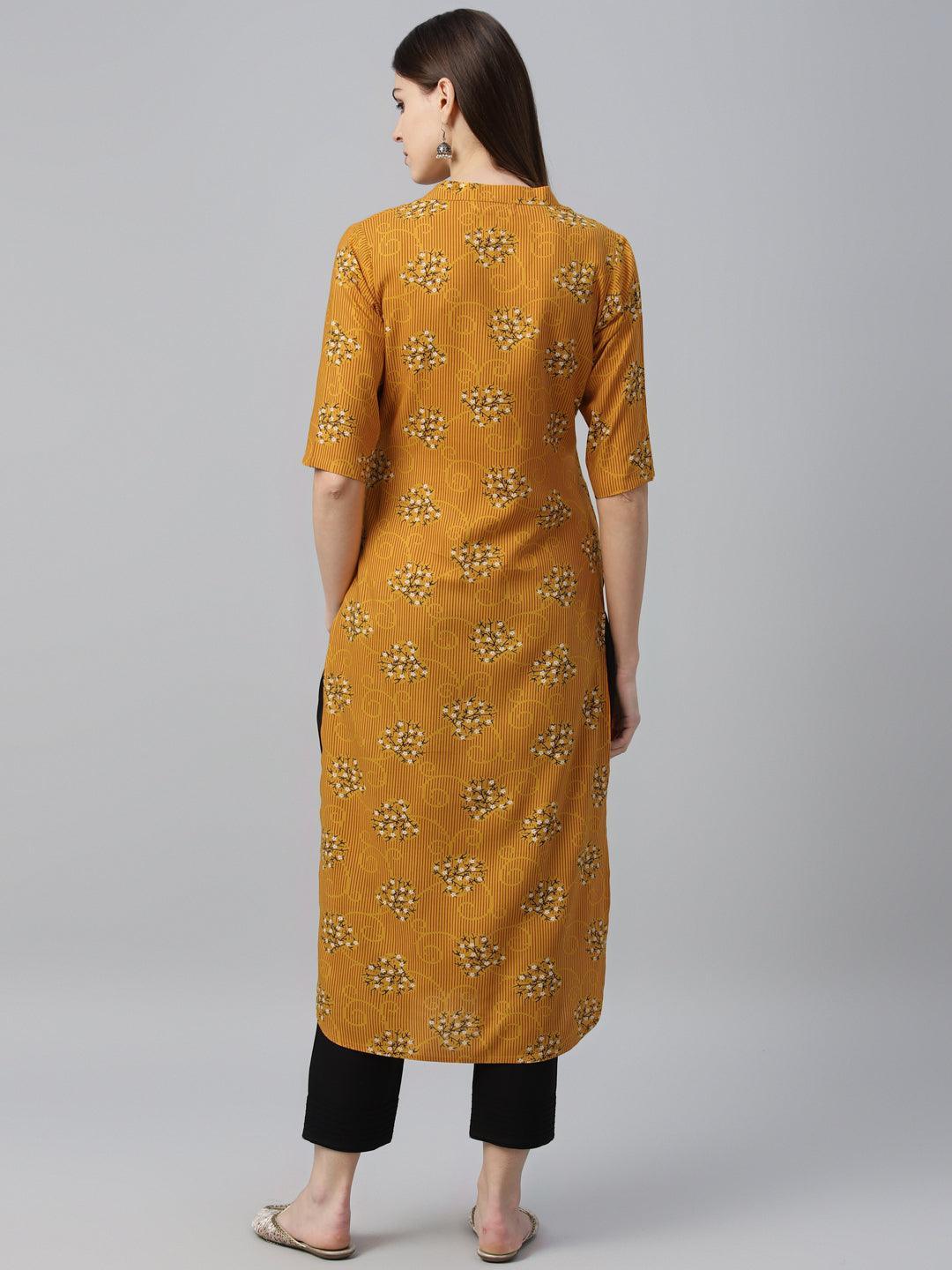 Yellow Printed Rayon Kurta - ShopLibas
