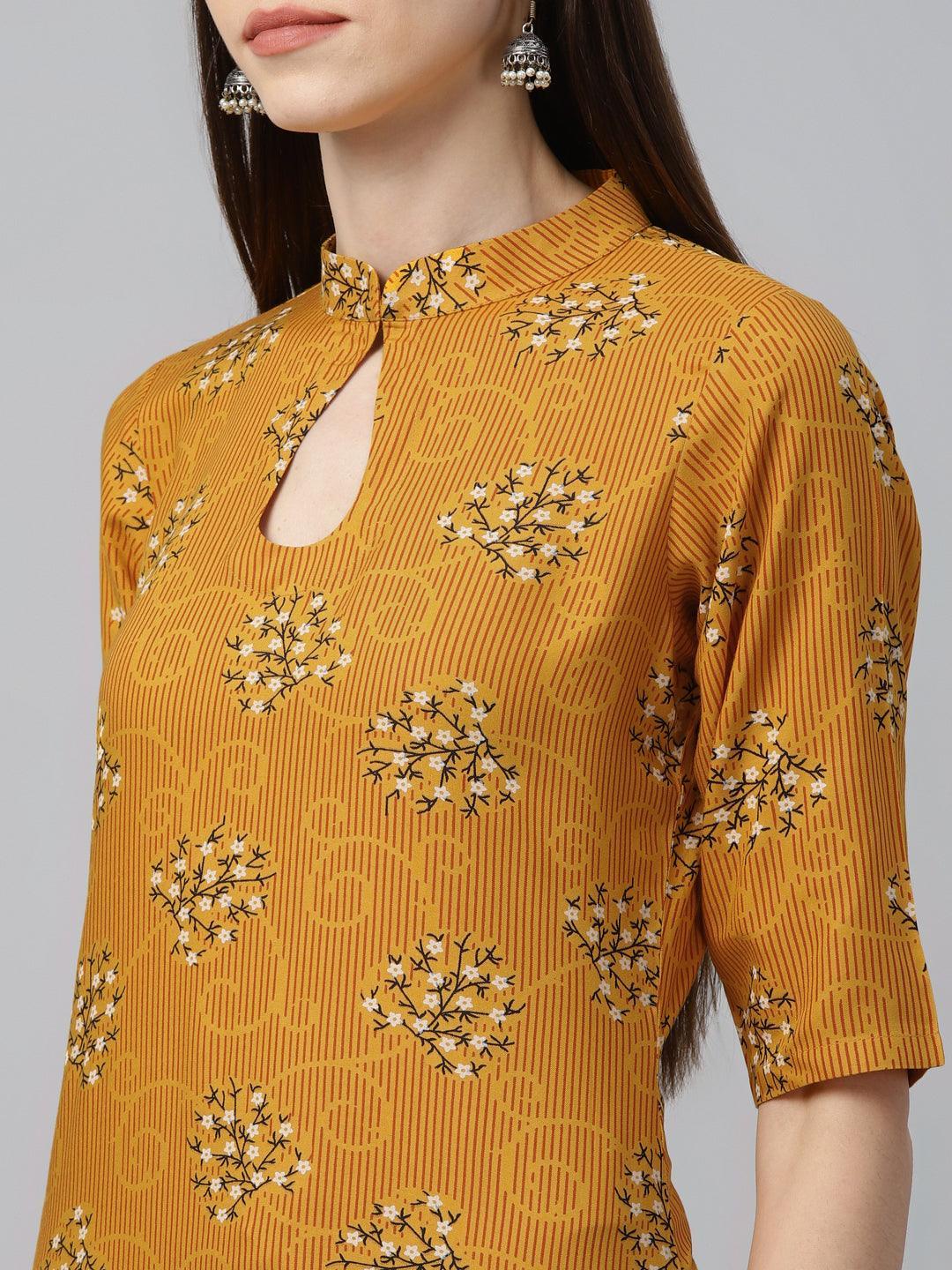 Yellow Printed Rayon Kurta - ShopLibas