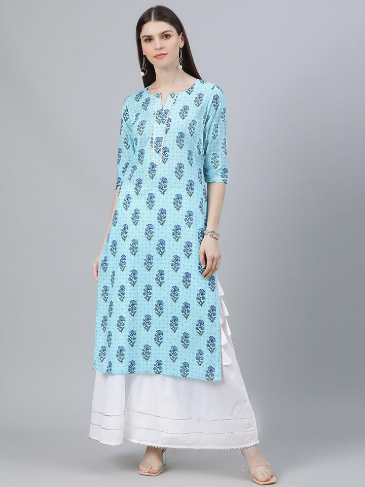 Blue Printed Cotton Kurta