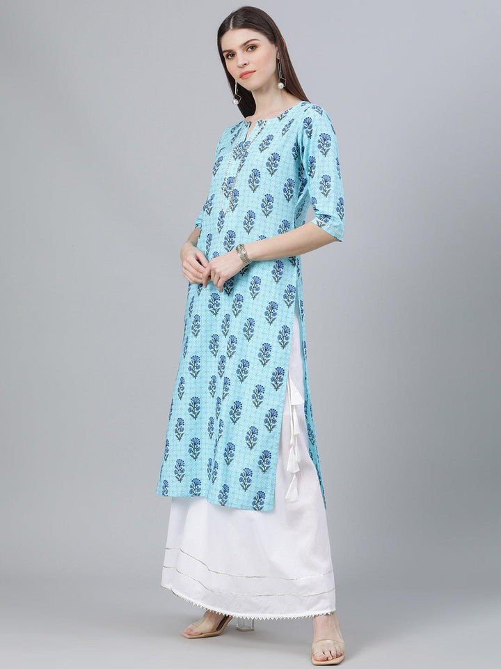 Blue Printed Cotton Kurta