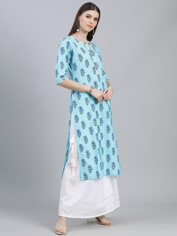Blue Printed Cotton Kurta