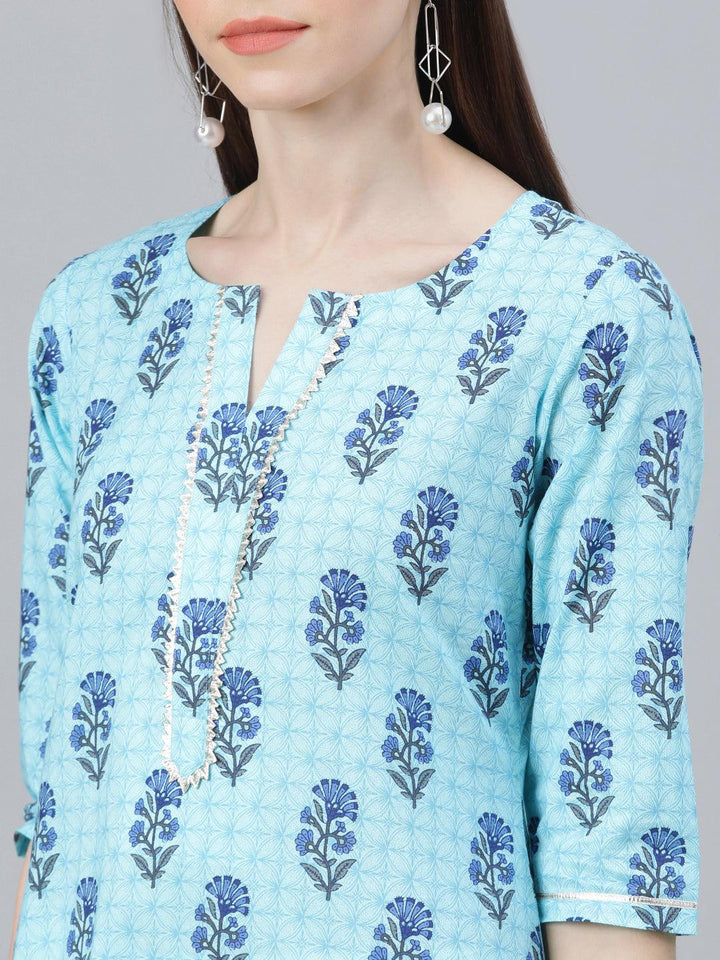 Blue Printed Cotton Kurta
