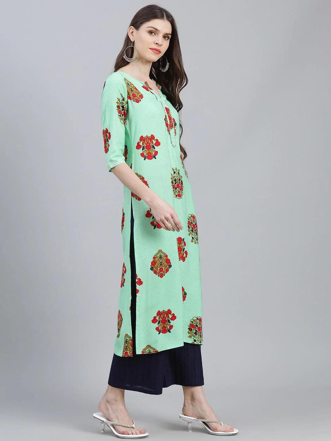 Multicoloured Printed Rayon Kurta - ShopLibas