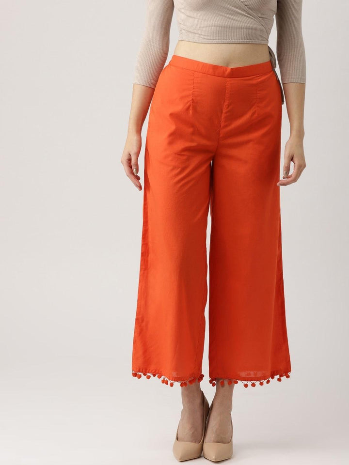 Orange Solid Cotton Palazzos