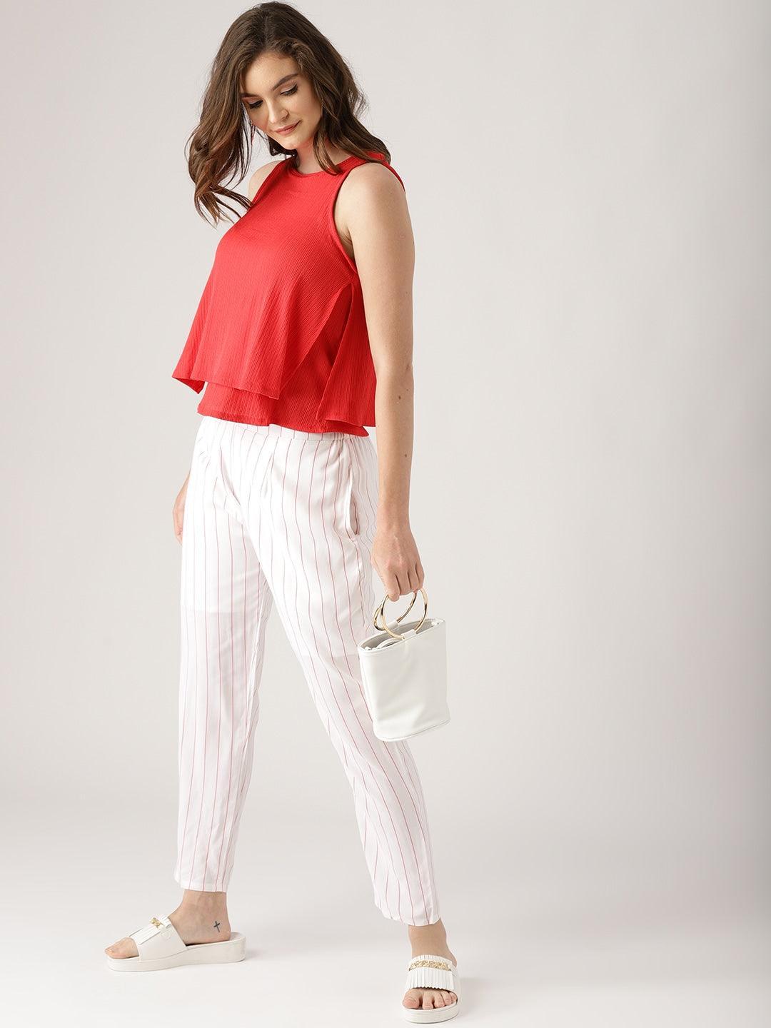 White Striped Rayon Trousers - ShopLibas