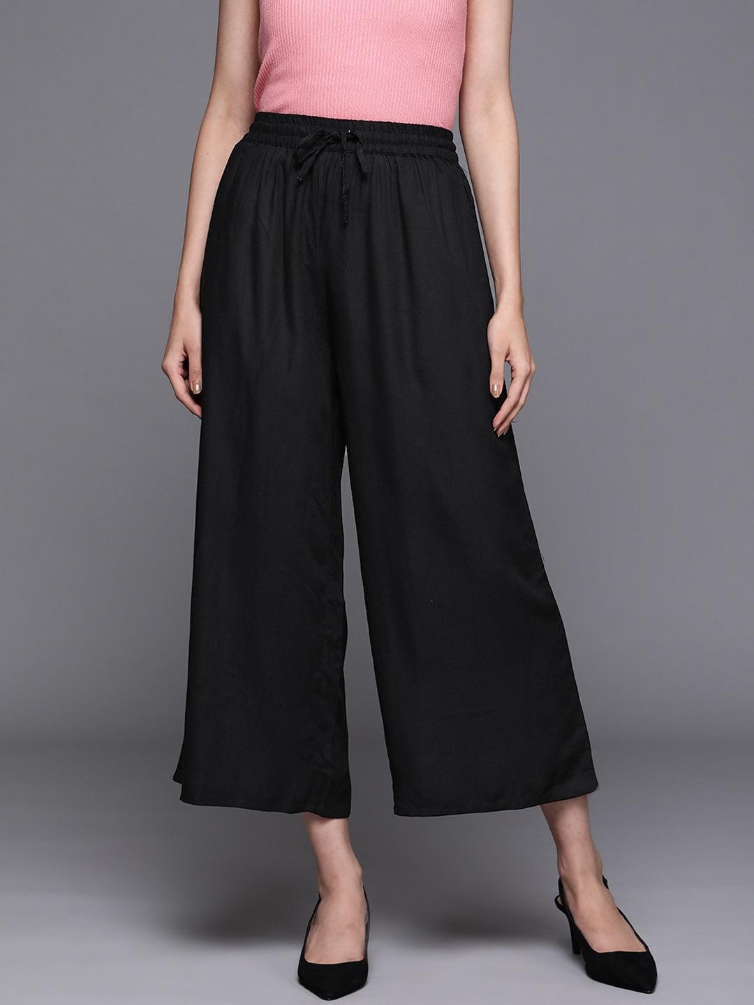 Black Solid Rayon Palazzos - ShopLibas