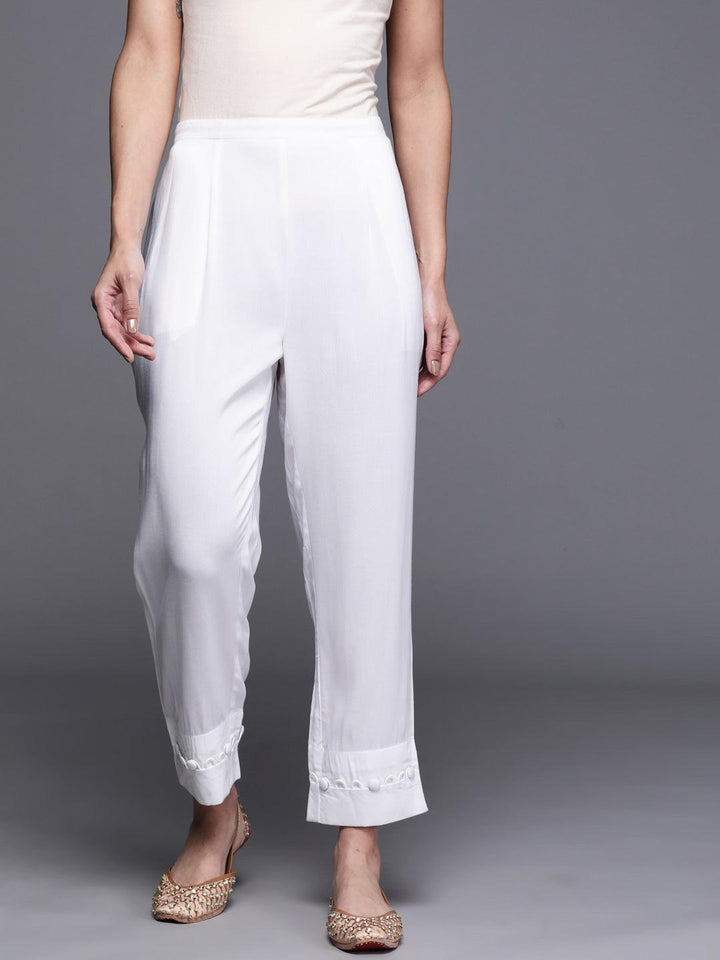 White Solid Rayon Trousers