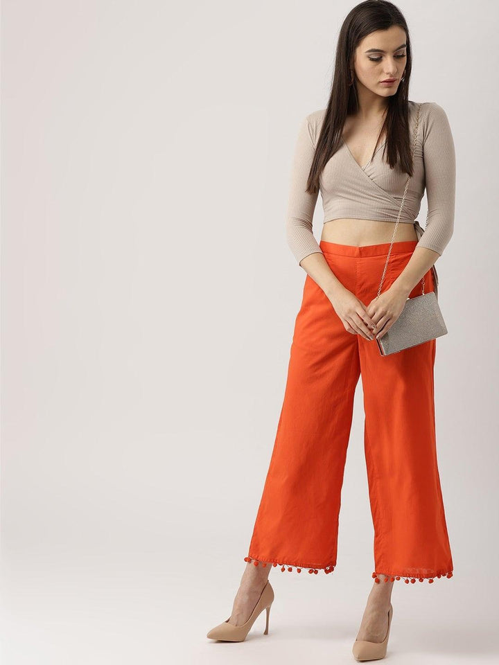 Orange Solid Cotton Palazzos