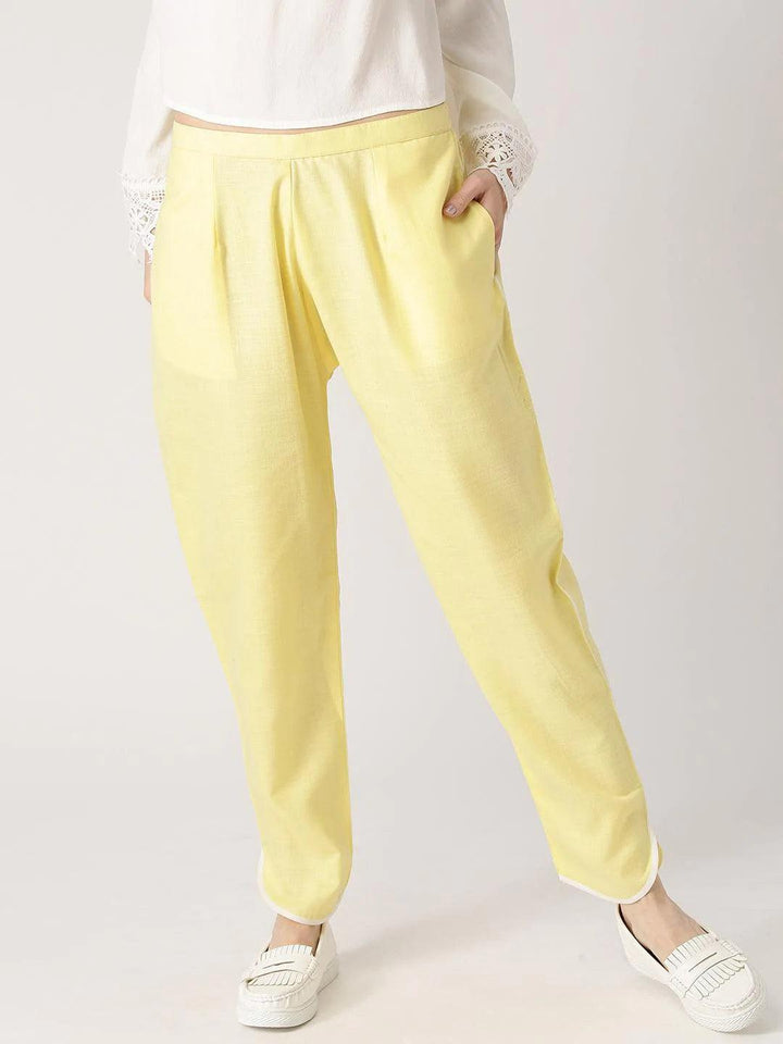 Yellow Solid Cotton Trousers