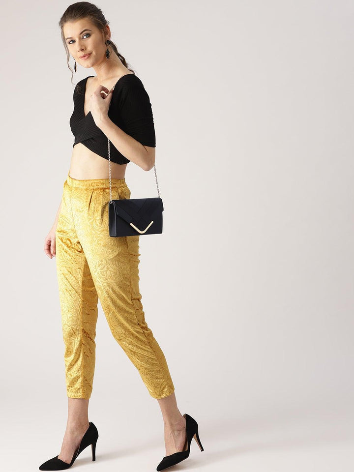 Yellow Abstract Polyester Trousers