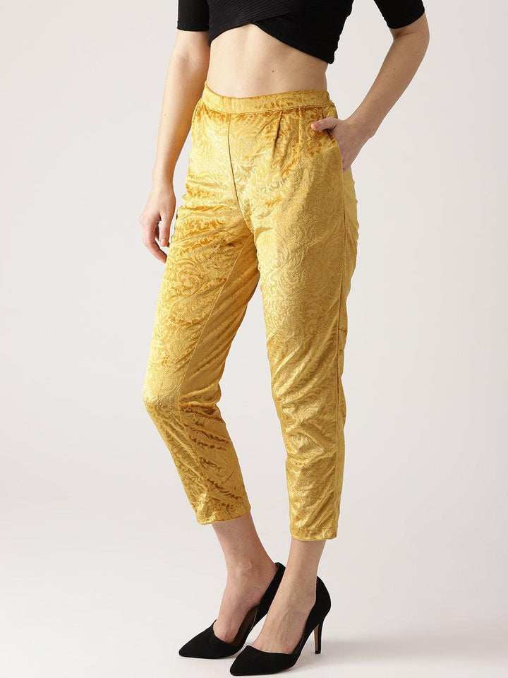 Yellow Abstract Polyester Trousers