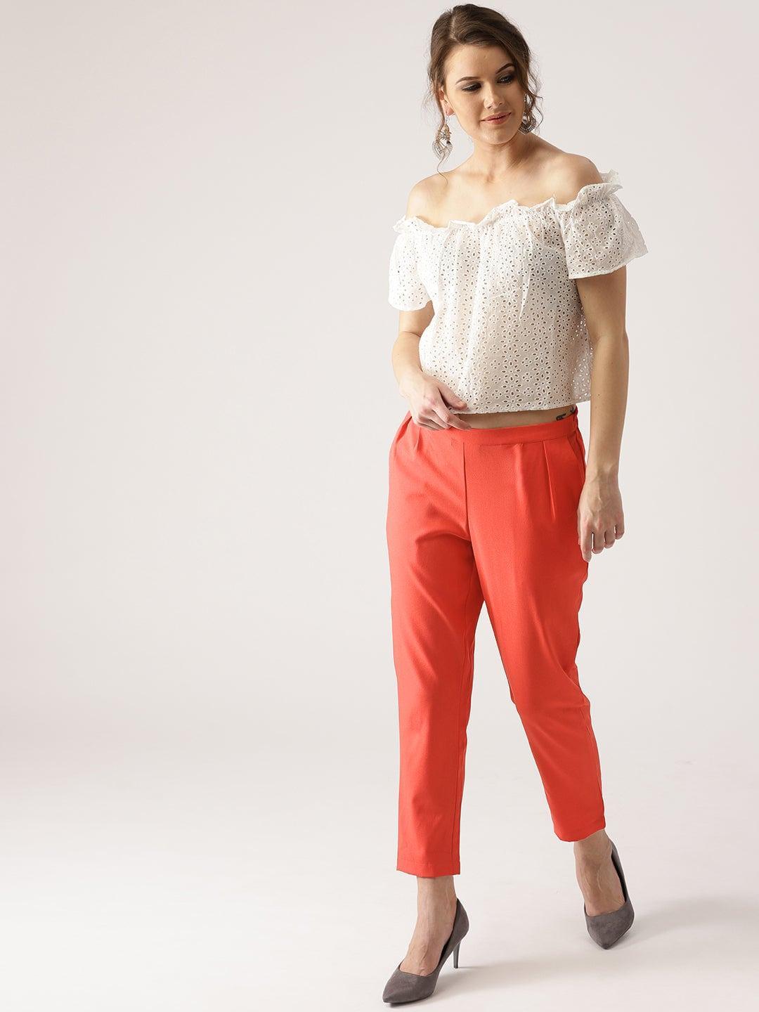 Pink Solid Polyester Trousers - ShopLibas