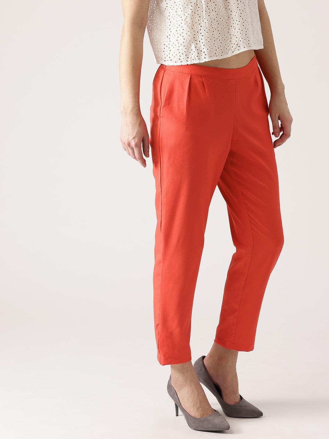Pink Solid Polyester Trousers - ShopLibas