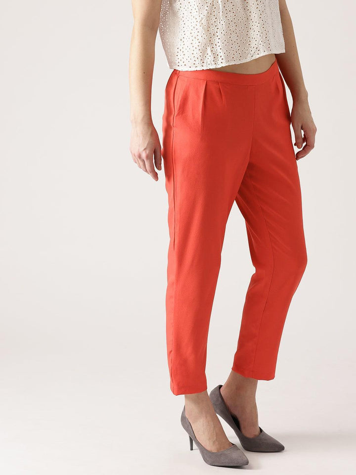 Pink Solid Polyester Trousers