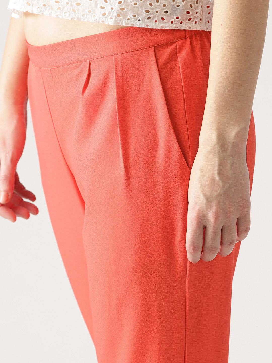 Pink Solid Polyester Trousers - ShopLibas