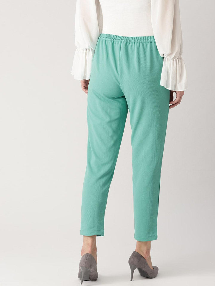 Green Solid Polyester Trousers