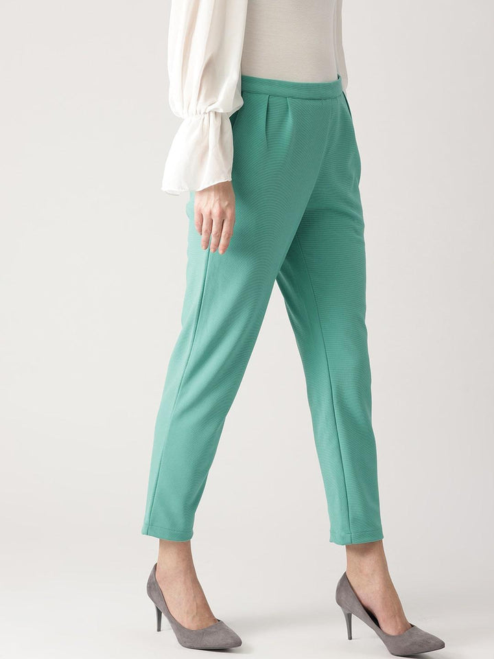 Green Solid Polyester Trousers