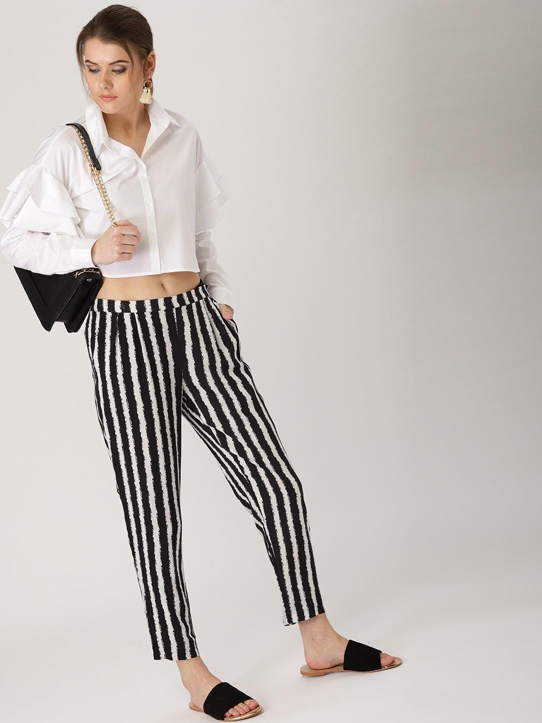 Black Striped Rayon Trousers - ShopLibas