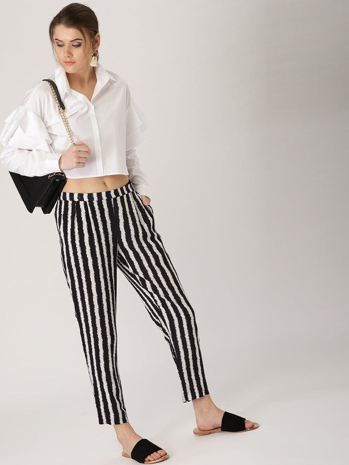 Black Striped Rayon Trousers