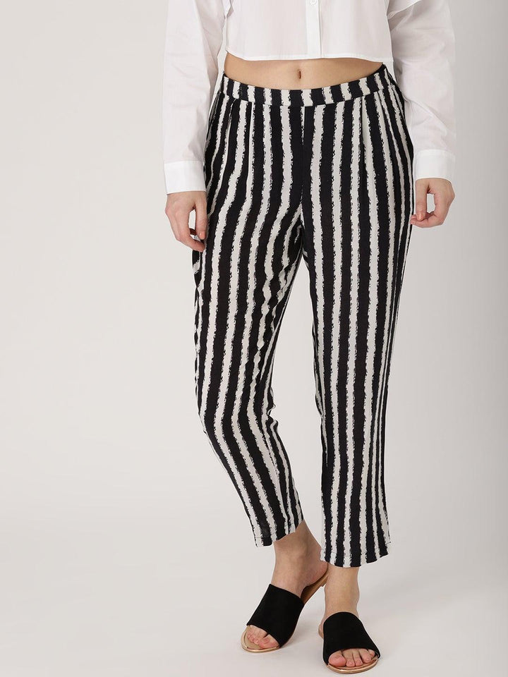 Black Striped Rayon Trousers