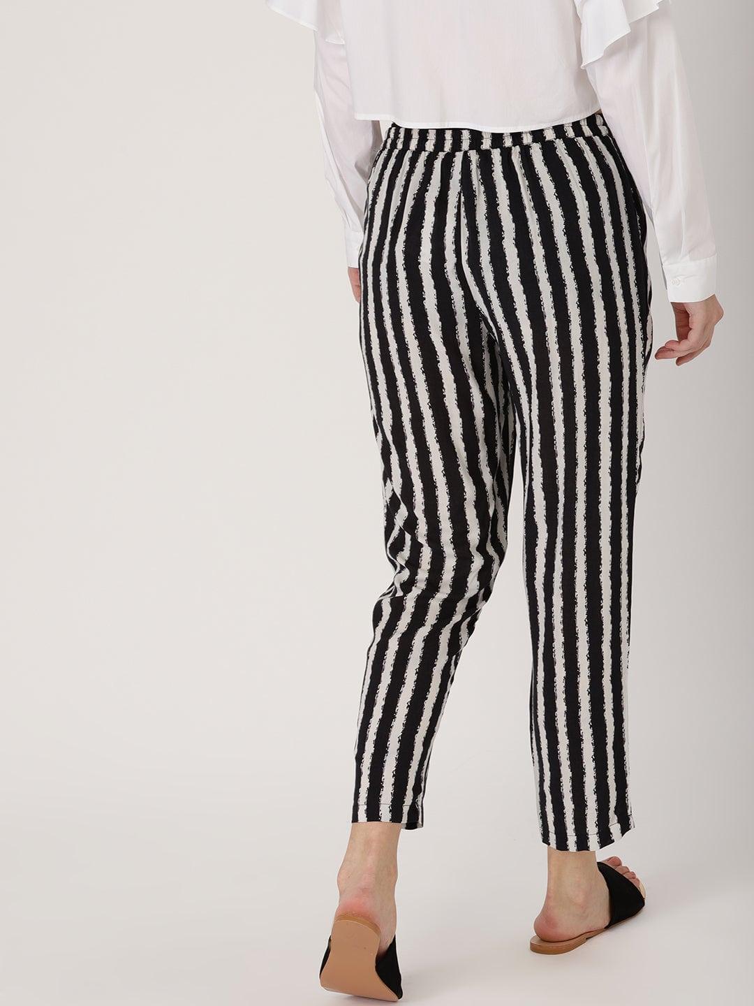 Black Striped Rayon Trousers - ShopLibas