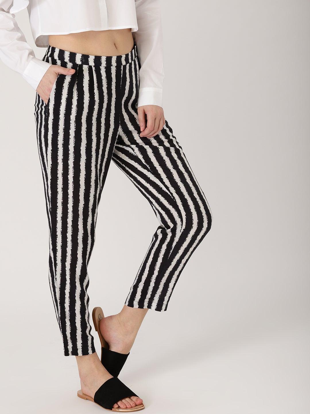 Black Striped Rayon Trousers - ShopLibas