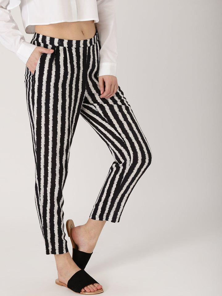 Black Striped Rayon Trousers