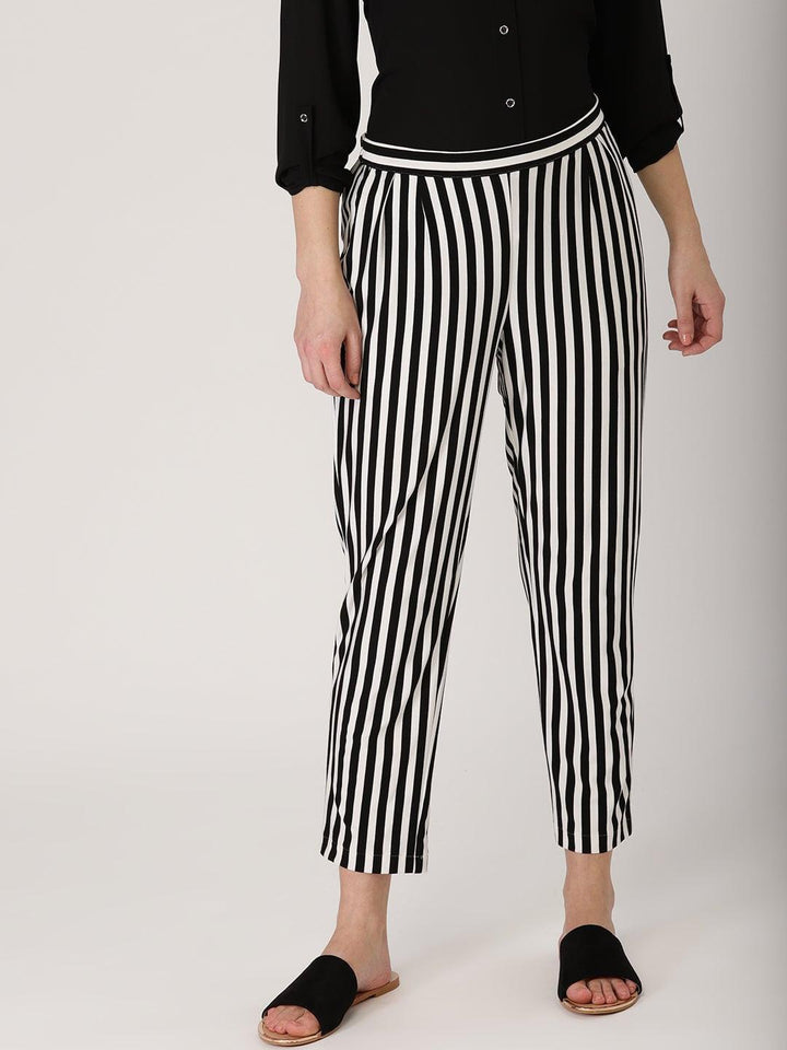 Black Striped Polyester Trousers