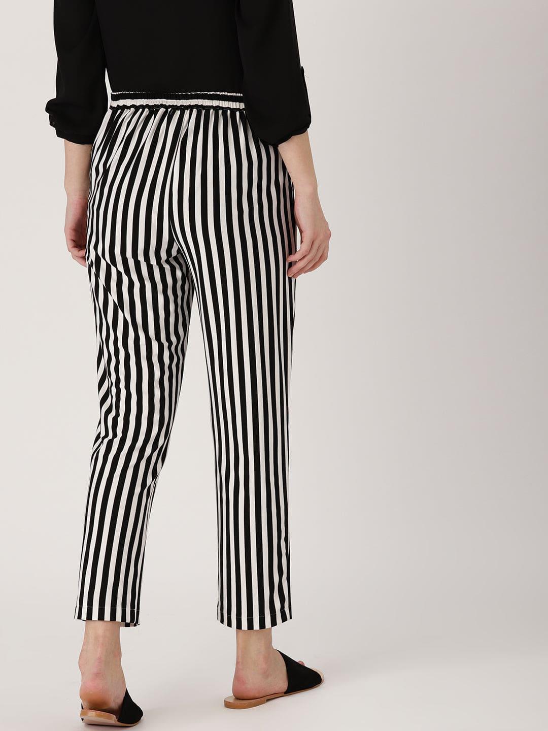 Black Striped Polyester Trousers - ShopLibas