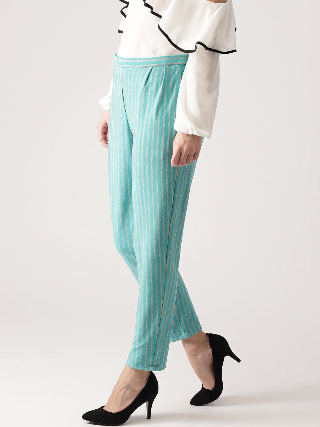 Blue Striped Polyester Trousers - ShopLibas