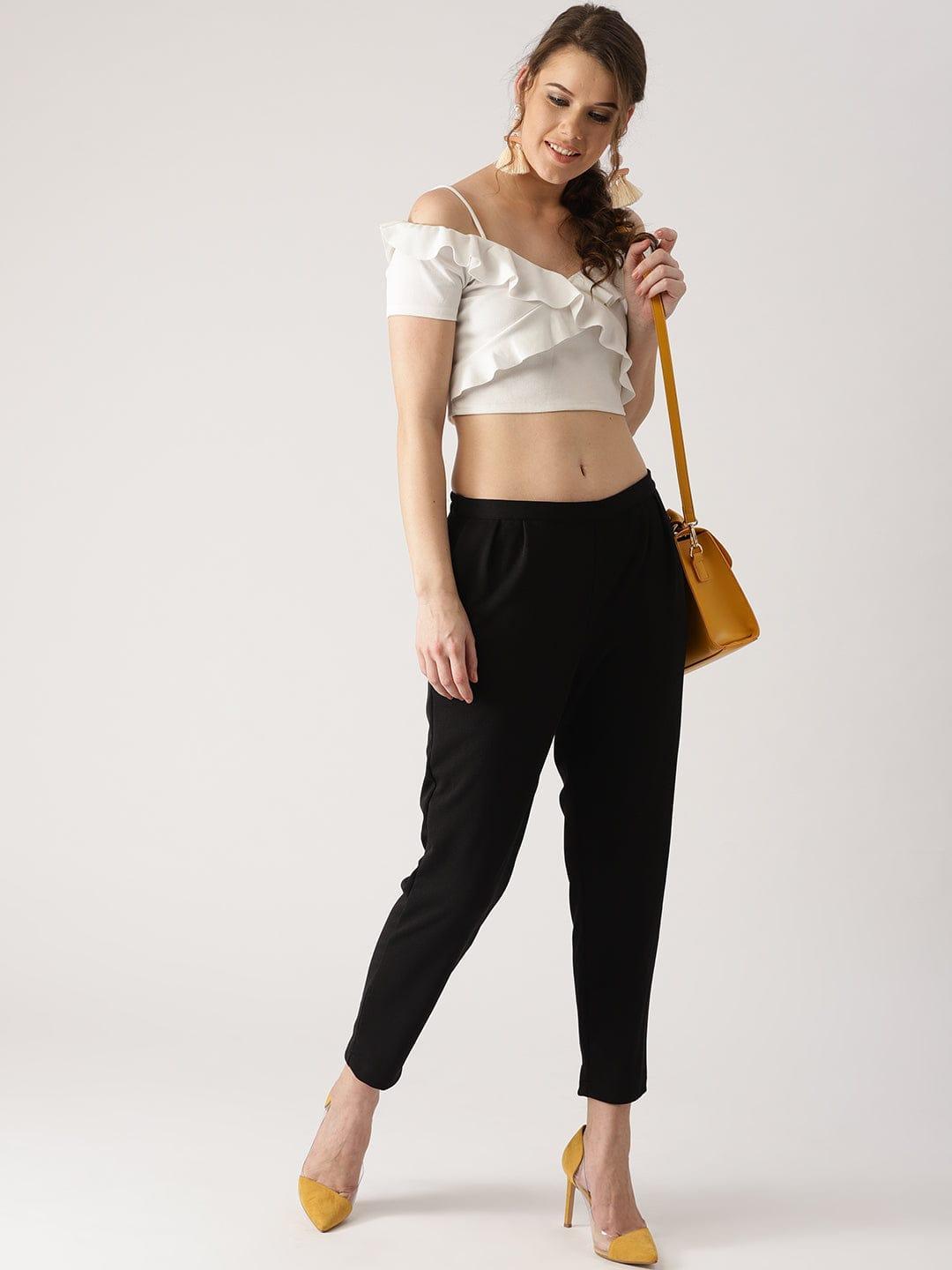 Black Solid Polyester Trousers - ShopLibas