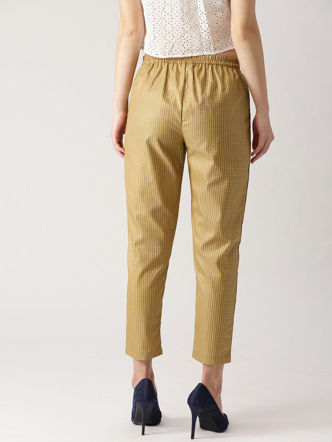 Beige Checkered Polyester Trousers - ShopLibas